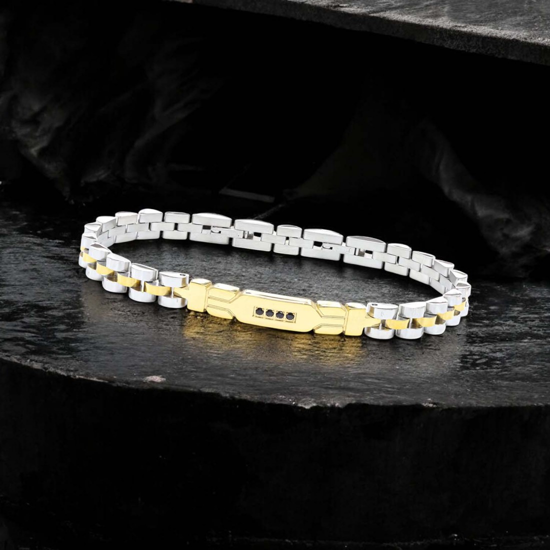 Zirkon Taşlı Sarı Full Çelik Bileklik