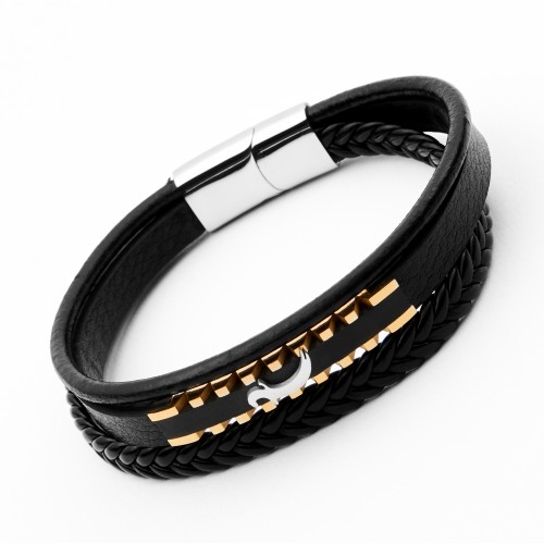 Zülfikar Kılıcı Çoklu Hakiki Deri Çelik Bileklik