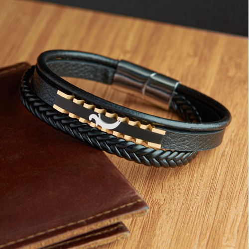 Zülfikar Kılıcı Çoklu Hakiki Deri Çelik Bileklik