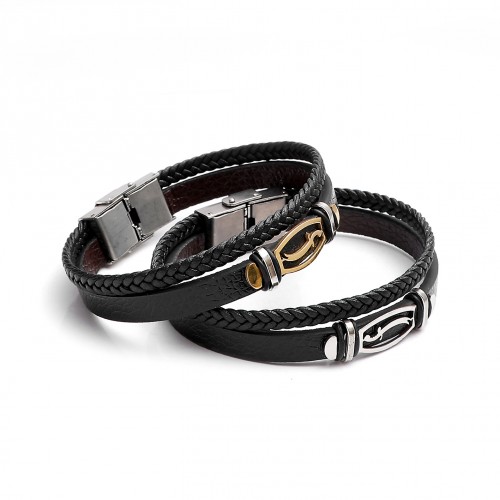 Zulfikar Kılıcı Motifli Salaç Çelik Deri Bileklik