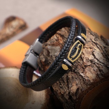 Zulfikar Kılıcı Motifli Salaç Çelik Deri Bileklik