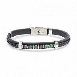 Zümrüt Taşlı Deri Bileklik