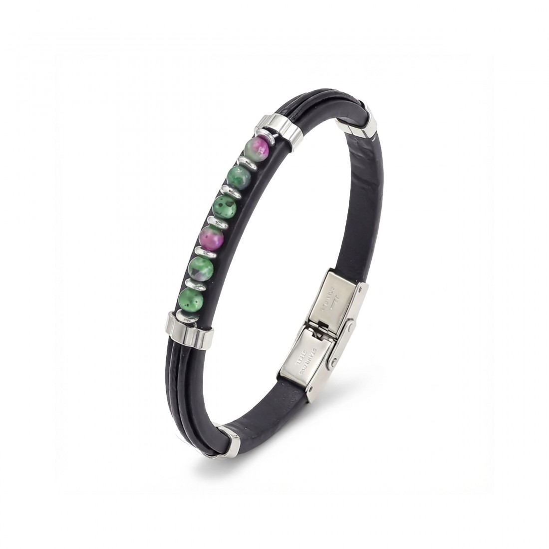 Zümrüt Taşlı Deri Bileklik