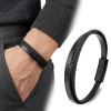 Black Leather and Braided Double Multi-Layer Steel Bracelet
