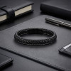 Black Braided Leather Men's Bracelet with Titanium Clasp Black Braided Leather Men's Bracelet with Titanium Clasp